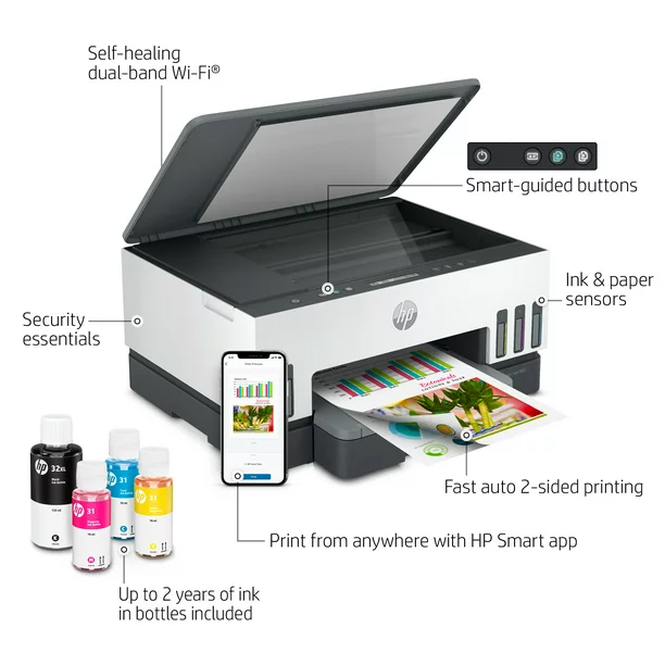 HP Smart Tank 7001 Wireless All-in-One Cartridge-free Color Ink Tank Printer, up to 2 Years of Ink Included