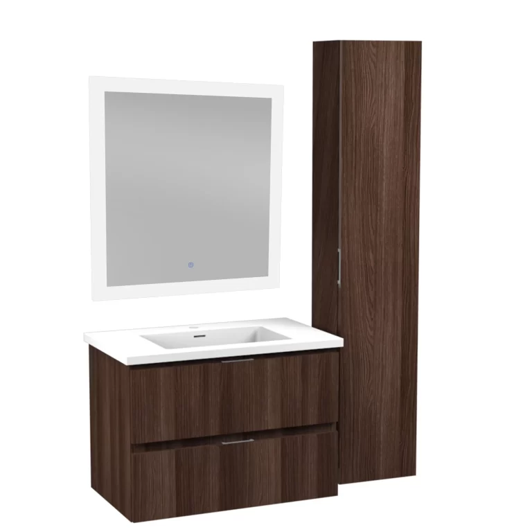 Conques 30 in. Wall Mount Bathroom Vanity Set in Dark Brown