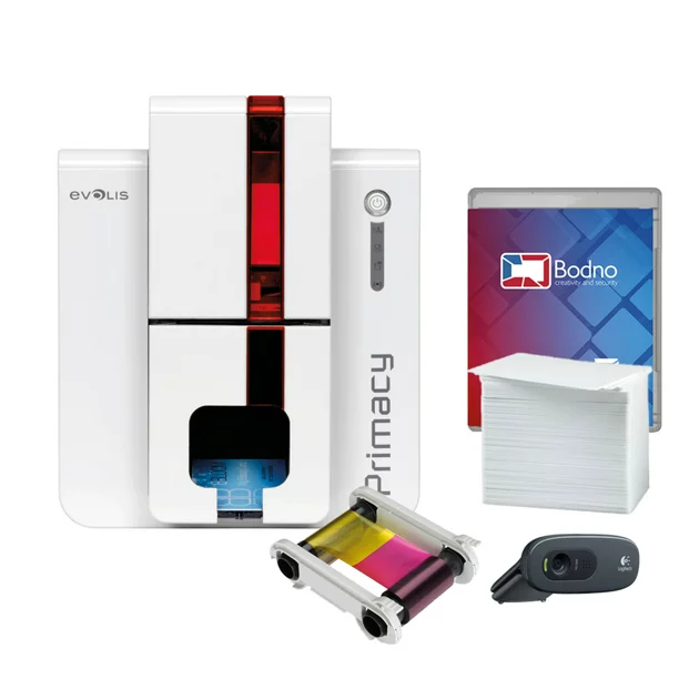 Evolis Primacy Single Sided ID Card Printer & Complete Supplies Package with Bodno Silver Edition ID Software