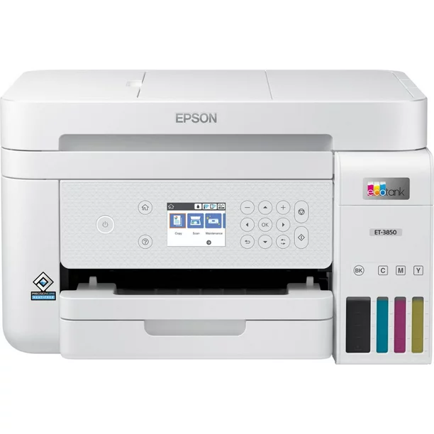 Epson EcoTank-3850 Special Edition All-in-One Inkjet Printer with Scanner, Copier, Business Office, White, Bundle with Printer Cable