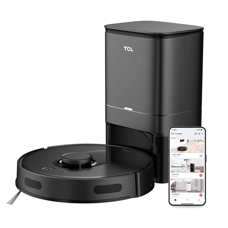 TCL Sweeva 6500 Smart Robot Vacuum with Auto-Empty Dustbin Tower, Empties itself up to 30 days, Perfect for Pets and Kids, App & Voice Control, For hard floors and carpets with Auto-Boost (RV6514B)