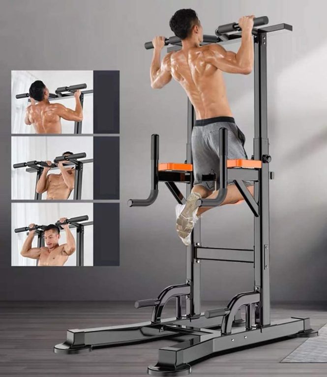 Fitness Equipment Dip Station Power Tower Pull-up Bar Stand Strenth Training Pull-up Bars for Home Gym Free Standing 660 Weight Capacity