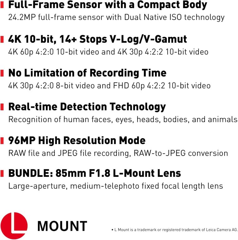 Panasonic LUMIX S5 Full Frame Mirrorless Camera, 4K 60P Video Recording with S 20-60mm F3.5-5.6 Lens Kit (DC-S5KK) + S 85mm F1.8 L Mount Interchangeable Lens (S-S85)