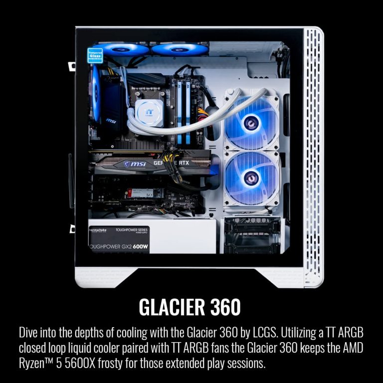 Thermaltake Glacier 360 Liquid-Cooled PC (AMD Ryzen 5 5600X, RTX 3060, 16GB 3600Mhz DDR4 ToughRAM RGB Memory, 1TB NVMe M.2, WiFi, Win 10 Home) Gaming Desktop Computer S3WT-B550-G36-LCS