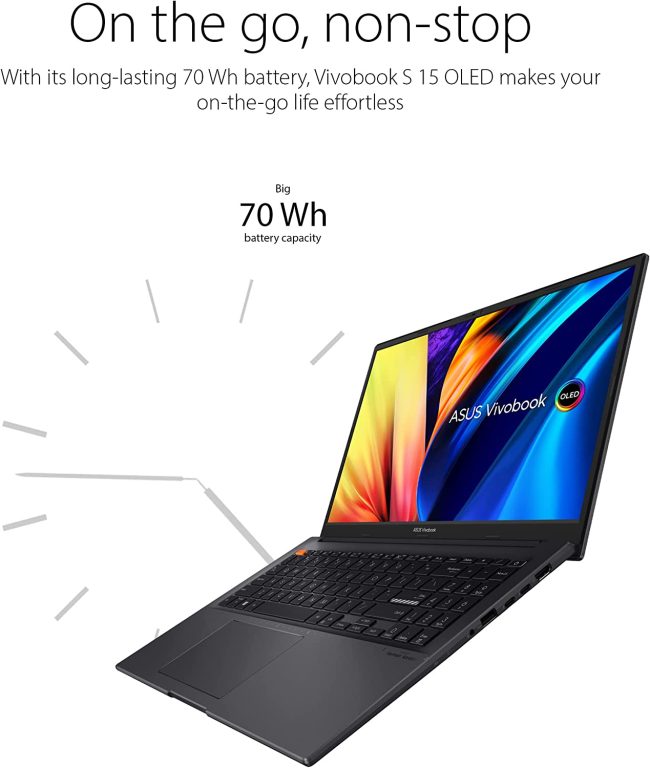 ASUS VivoBook S 15 OLED Slim Laptop, 15.6” FHD OLED Display, Intel Evo Platform, Intel Core i7-12700H CPU, 16GB RAM, 1TB SSD, Windows 11 Home, Indie Black, K3502ZA-ES76