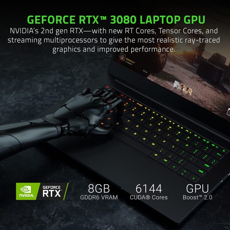Razer Blade 14 Gaming Laptop: AMD Ryzen 9 5900HX 8 Core, NVIDIA GeForce RTX 3080, 14″ QHD 165Hz, 16GB RAM, 1TB SSD – CNC Aluminum – Chroma RGB – THX Spatial Audio – Vapor Chamber Cooling