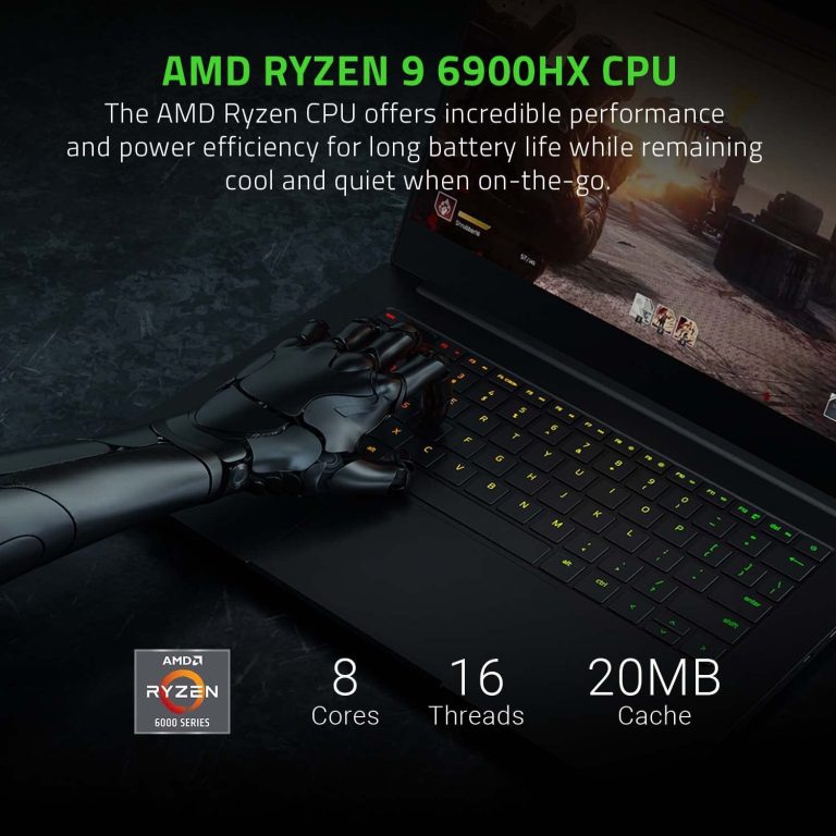 Razer Blade 14 Gaming Laptop: AMD Ryzen 9 6900HX CPU – NVIDIA GeForce RTX 3070 Ti – 14″ QHD 165Hz – 16GB DDR5 RAM – 1TB PCIe SSD – Windows 11 – Ultra-Thin – CNC Aluminum – Chroma RGB