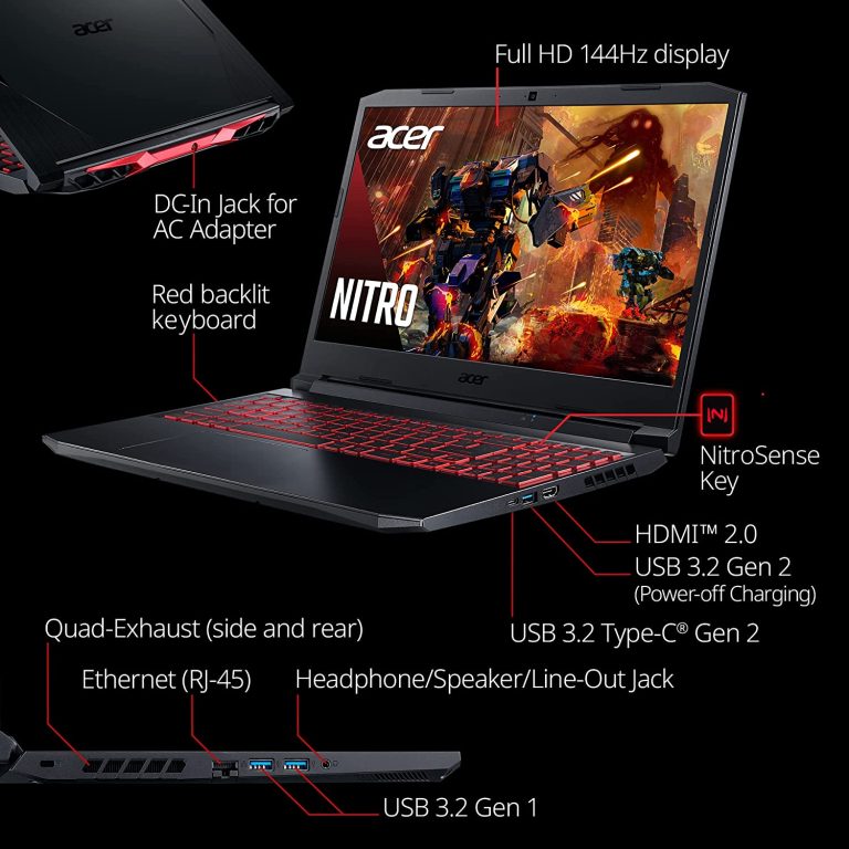 Acer Nitro 5 AN515-57-79TD Gaming Laptop | Intel Core i7-11800H | NVIDIA GeForce RTX 3050 Ti Laptop GPU | 15.6″ FHD 144Hz IPS Display | 8GB DDR4 | 512GB NVMe SSD | Killer Wi-Fi 6 | Backlit Keyboard