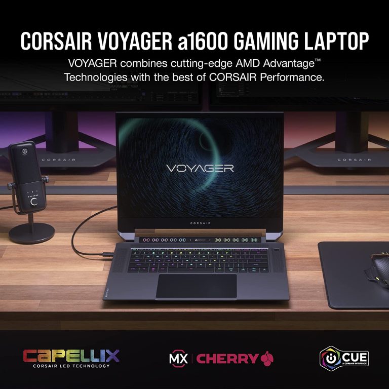 Corsair Voyager a1600 Gaming Laptop (AMD Ryzen R9 6900HS, AMD Radeon RX 6800M, 32GB DDR5, 16″ 2560×1600 240Hz IPS Screen, Cherry MX Ultra-Low Profile Keyswitches, Windows 11 Home Advanced) Black