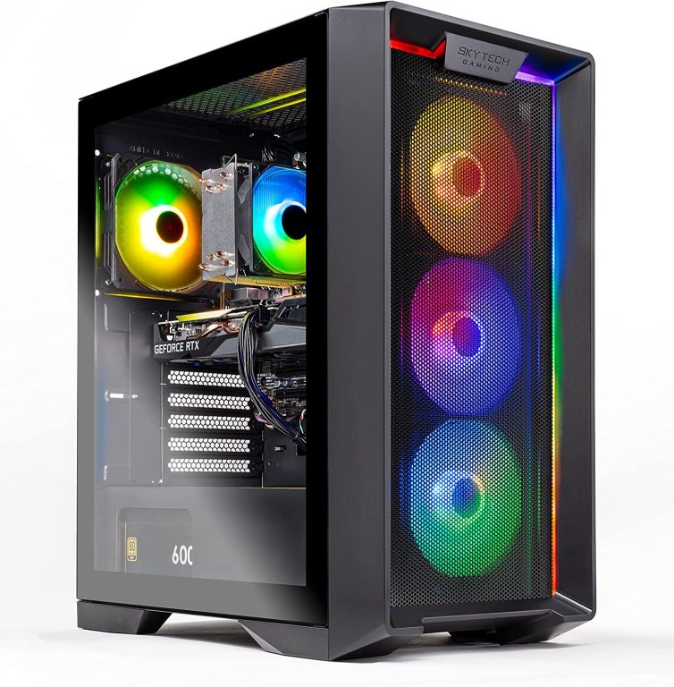 Skytech Nebula Gaming PC Desktop – Intel Core i3 12100F 3.3 GHz, NVIDIA RTX 3050, 500GB NVME SSD, 16GB DDR4 RAM 3200, 600W Gold PSU, Wi-Fi, Windows 11 Home 64-bit