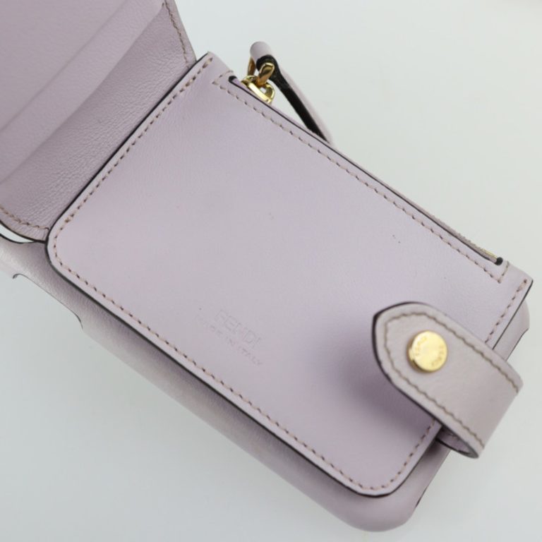 Authenticated Used FENDI Fendi iPhone 11 Pro Case Other Accessories 7AR890 Leather Light Purple Gold Hardware Zucca Pattern Smartphone Cover Coin Purse Card