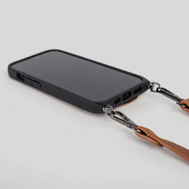 Noemie Napa Crossbody Strap and Wallet Phone Case for iPhone 13, Tan/Black