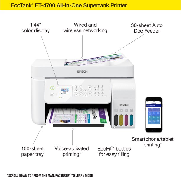 Epson EcoTank ET-4700 Wireless All-in-One Color Supertank Printer