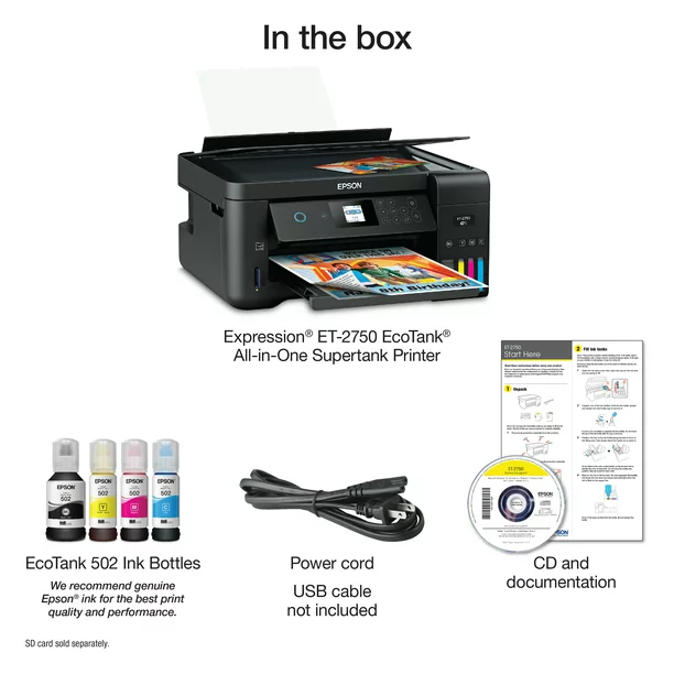 Epson Expression ET-2750 EcoTank Wireless Color All-in-One Supertank Printer with Scanner and Copier