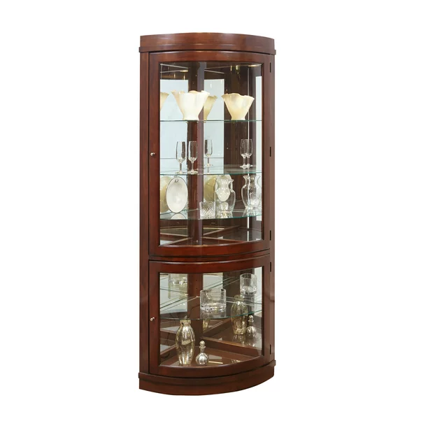 Home Meridian Curved 5 Shelf Corner Curio Cabinet in Cherry Brown