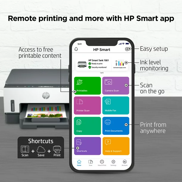 HP Smart Tank 7001 Wireless All-in-One Cartridge-free Color Ink Tank Printer, up to 2 Years of Ink Included