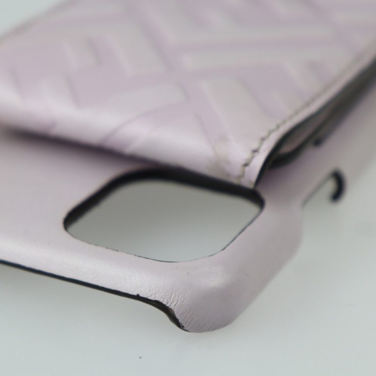 Authenticated Used FENDI Fendi iPhone 11 Pro Case Other Accessories 7AR890 Leather Light Purple Gold Hardware Zucca Pattern Smartphone Cover Coin Purse Card