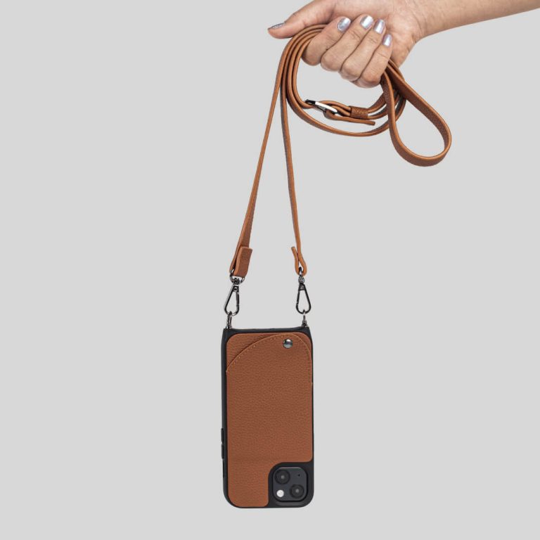 Noemie Napa Crossbody Strap and Wallet Phone Case for iPhone 13, Tan/Black