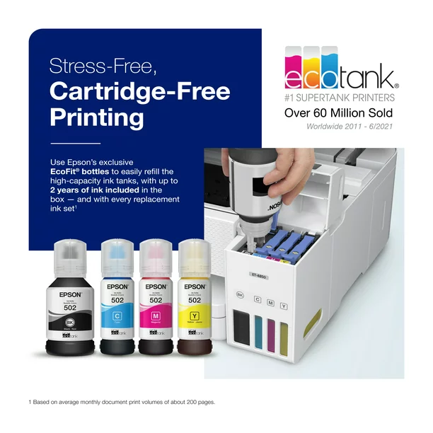 Epson EcoTank ET-4850 All-in-One Cartridge-Free Supertank Printer – White