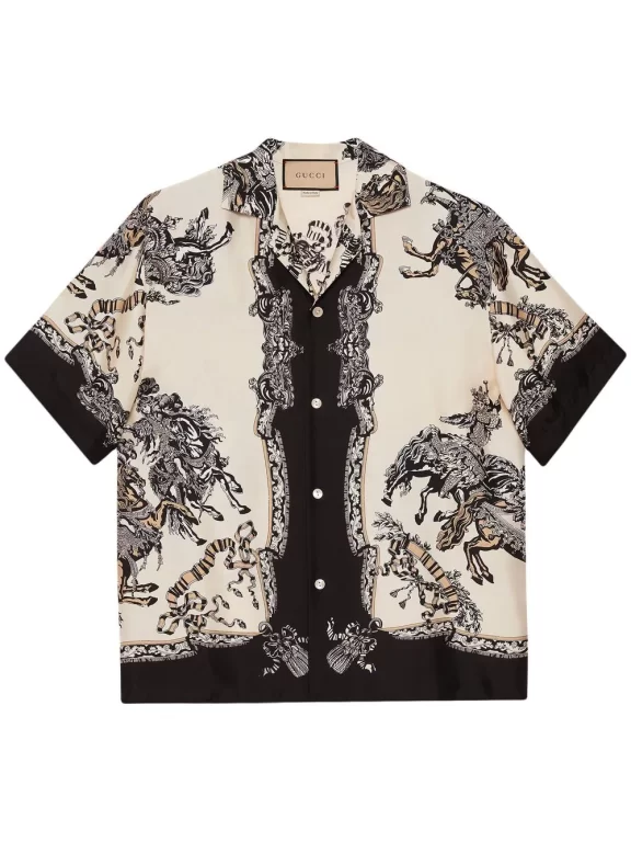 Gucci graphic-print silk bowling shirt