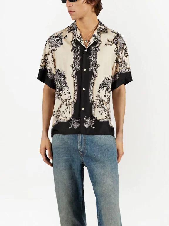 Gucci graphic-print silk bowling shirt