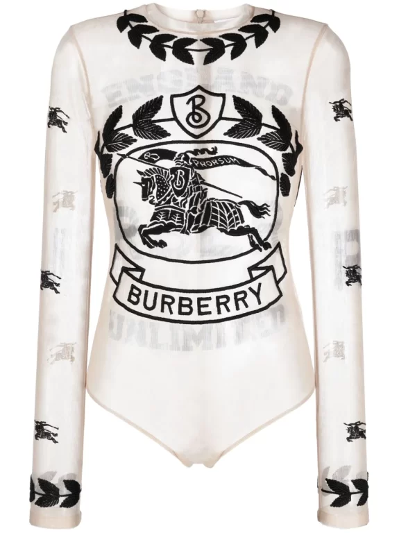 Burberry EKD embroidered stretch tulle bodysuit