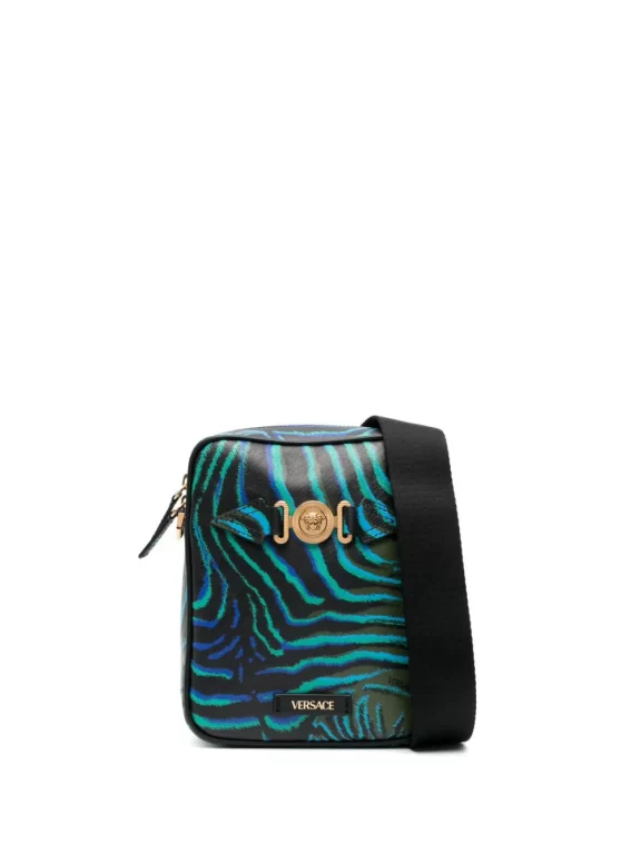 Versace zebra-print leather messenger bag