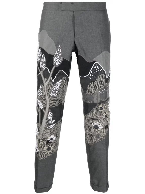 Thom Browne Embroidered Tailored-cut Trousers