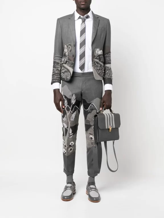 Thom Browne Embroidered Tailored-cut Trousers