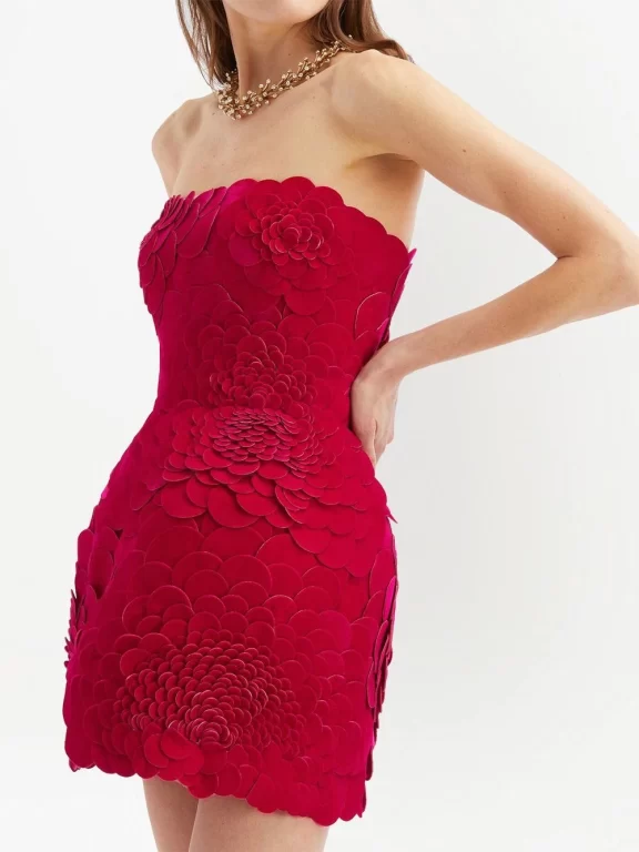 Oscar De la Renta Floral Appliqué Strapless Mini Dress