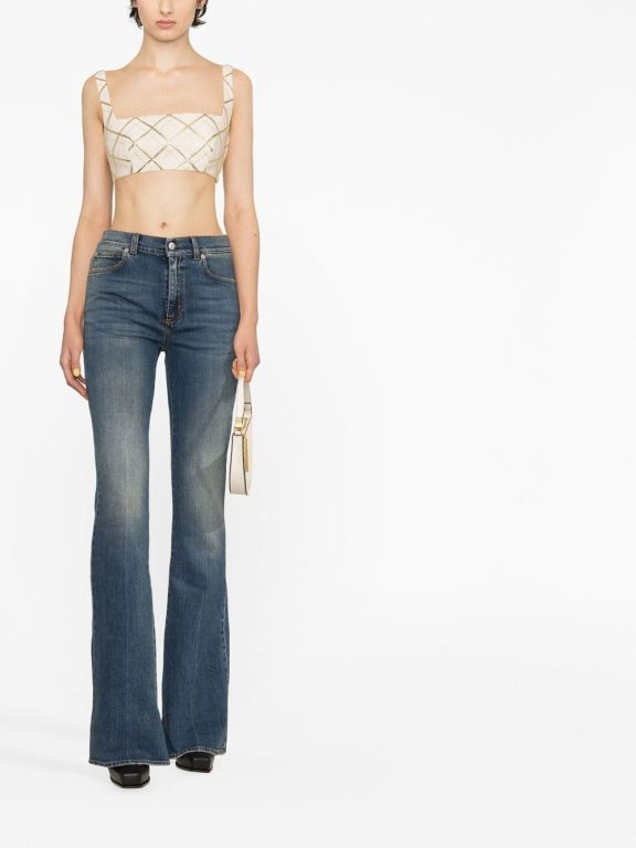 Valentino Garavani Check-embroidered Cropped Top