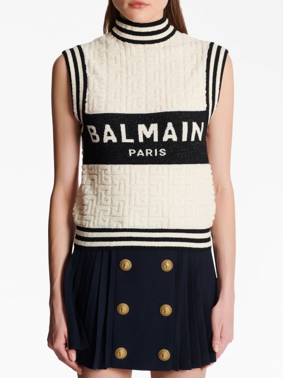 Balmain intarsia-knit monogram knitted top