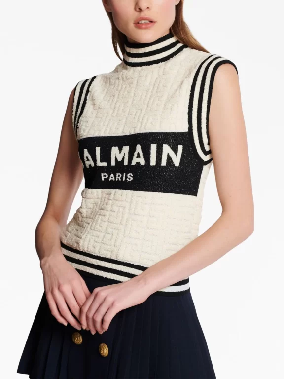 Balmain intarsia-knit monogram knitted top