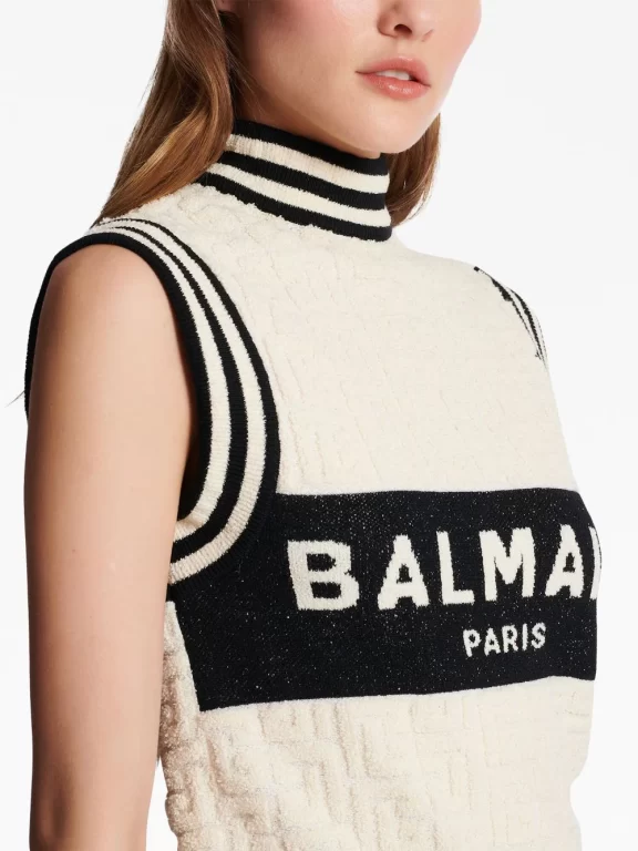 Balmain intarsia-knit monogram knitted top