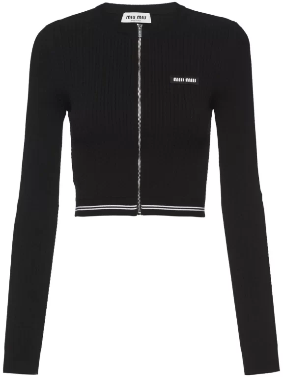 Miu Miu Logo-embroidered Cropped Cardigan