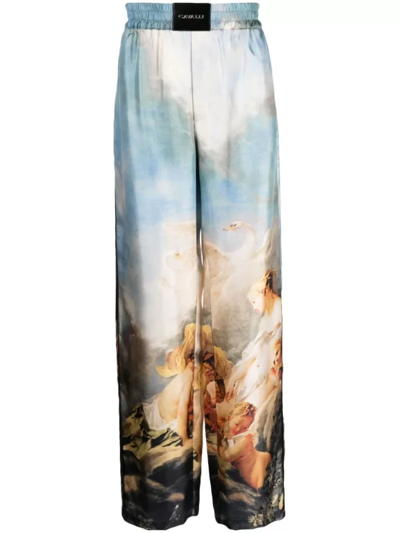 Roberto Cavalli Painting-print Silk Trousers