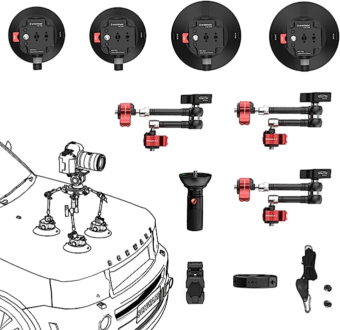 IFOOTAGE Professional Car Suction Cup,4 Metal Suction Cup Heavy Duty,Camera/Fluid Head Holder,Use on Winshield,Vehicle,Wall,Boats,for Camera,Shooting,Use Inside & Outside The Car