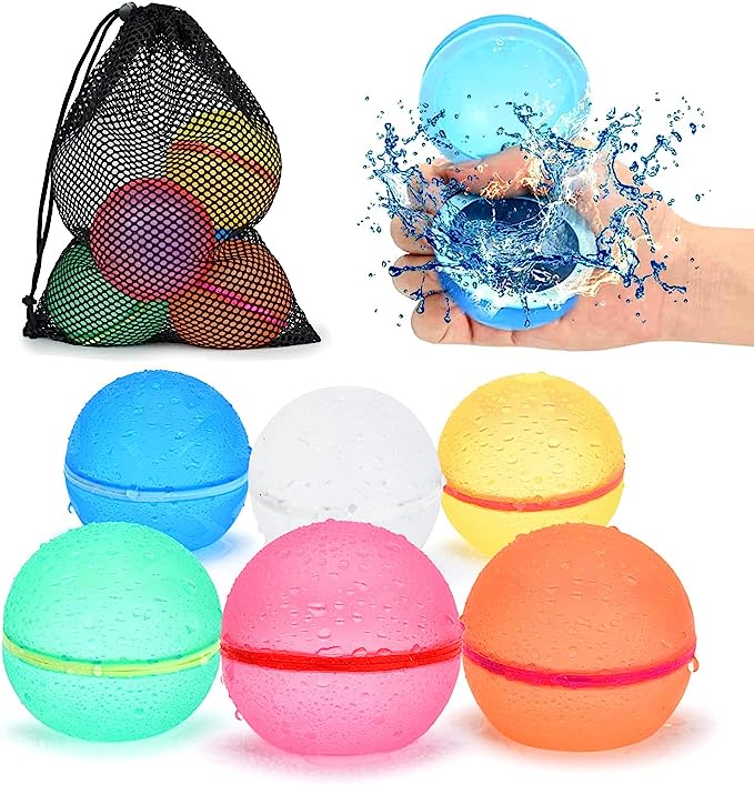 98K Reusable Water Balloons Self Sealing Easy Quick Fill, Silicone Water Balls Summer Fun Outdoor Water Toys Games for Kids Adults Outside Play, Bath Backyard Swimming Pool Party Supplies (6 PCS)