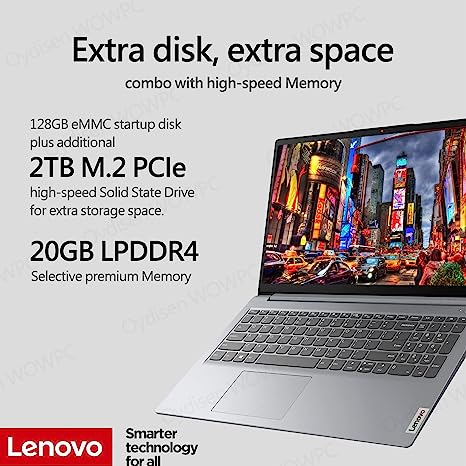 Lenovo 15.6″ Laptop, IdeaPad 1, 20GB RAM, 2TB PCIe SSD, Wi-Fi 6 and Bluetooth 5.1, HDMI, SD Card Reader, 15.6″ HD Anti-Glare Display, AMD Athlon Dual-core Processor, Windows 11 Home in S Mode