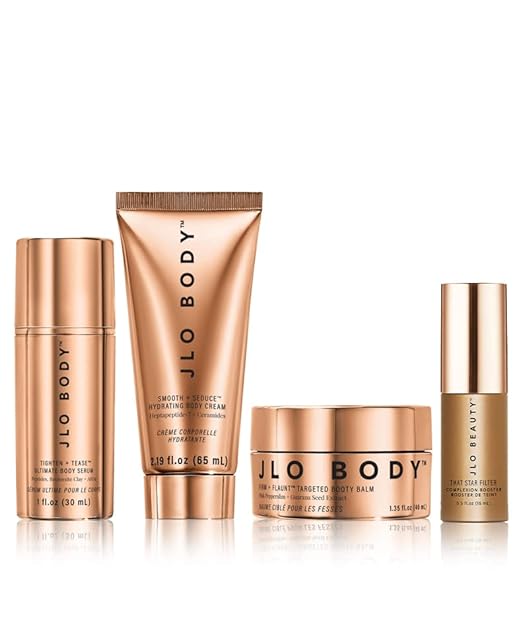 JLO BEAUTY The Body Mini Trio | Includes Booty Balm, Body Serum, Body Cream & Complexion Booster | Brightens, & Firms for Smooth Skin