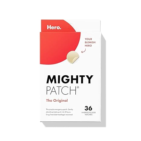 Mighty Patchâ„¢ Original patch from Hero Cosmetics – Hydrocolloid Acne Pimple Patch for Covering Zits and Blemishes, Spot Stickers for Face and Skin, Vegan-friendly and Not Tested on Animals (36 Count)