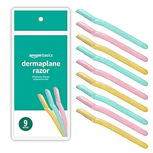 Amazon Basics Women’s Multipurpose Exfoliating Dermaplaning Tool, Eyebrow & Facial Razor, Includes Blade Cover, Multicolor, 9 Count