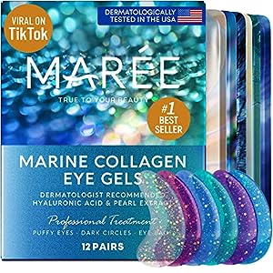 MAREE Eye Gel Pads – Under Eye Wrinkle Patches for Puffy Eyes and Dark Circles with Natural Marine Collagen & Hyaluronic Acid – Anti-Aging Eye Mask for Face to Soothe Puffiness, Eye Bags and Wrinkles