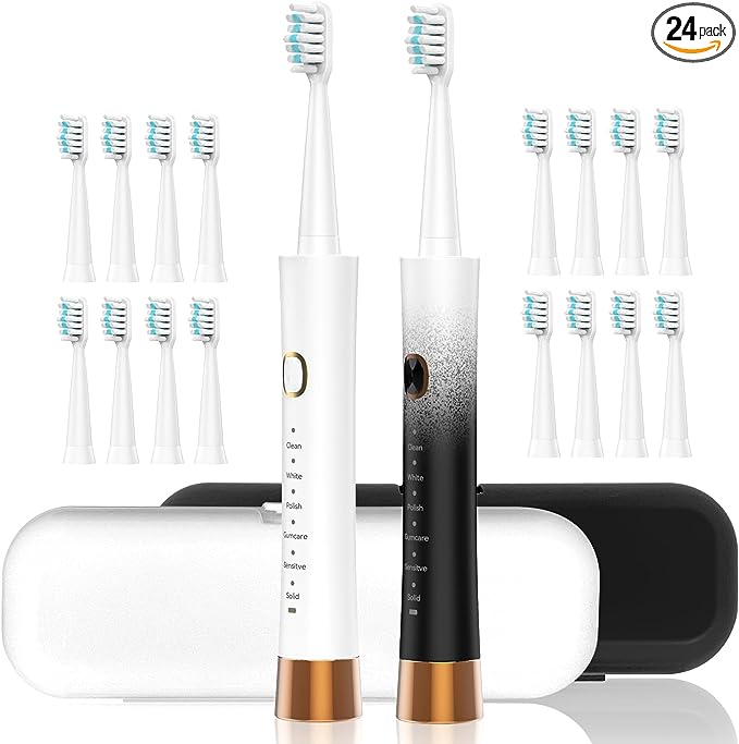 STAROYAL 2 Pack Electric Toothbrush – IPX8 Waterproof Toothbrush Automatic, with Smart Time Reminder Travel Electric Toothbrush, 6 Cleaning Modes Smart Toothbrush, Electric Toothbrush for Adults