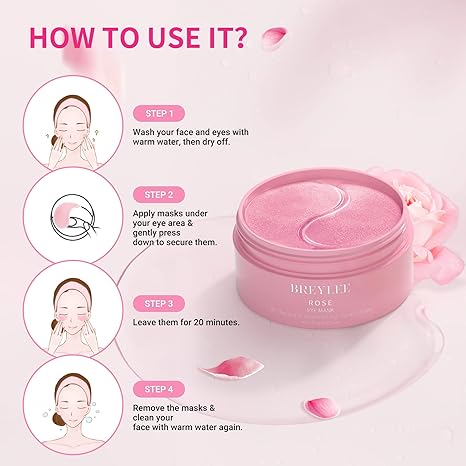 BREYLEE Rose Eye Mask– 30 Pairs – Eye Treatment Mask, Under Eye Bags Treatment, Under Eye Masks for Puffy Eyes, Anti-Aging,Anti-Wrinkle and Fine Lines, Under eye Dark Circles