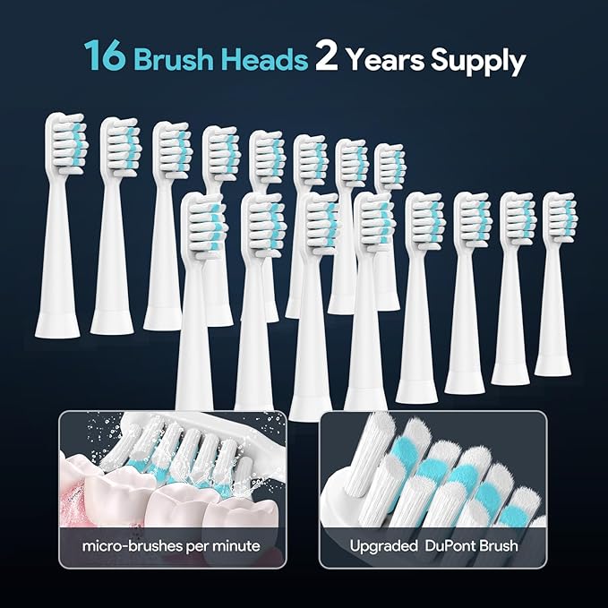 STAROYAL 2 Pack Electric Toothbrush – IPX8 Waterproof Toothbrush Automatic, with Smart Time Reminder Travel Electric Toothbrush, 6 Cleaning Modes Smart Toothbrush, Electric Toothbrush for Adults
