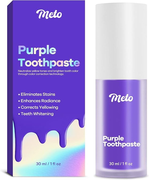 KMEIVOL Meto Purple Toothpaste for Teeth Whitening (1 Fl Oz), Teeth Whitening Gel, Purple Toothpaste, Color Corrector Purple Toothpaste, Whitening Toothpaste for Tooth Stain Removal