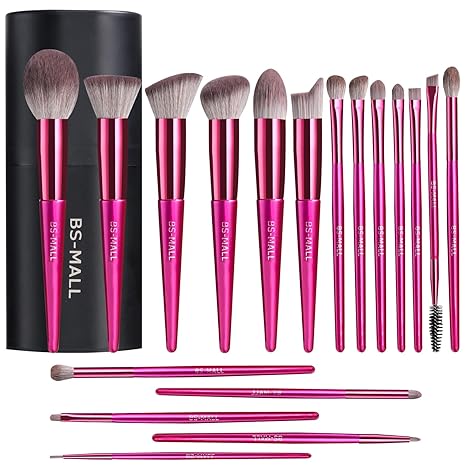 BS-MALL Makeup Brush Set 18 Pcs Premium Synthetic Foundation Powder Concealers Eye shadows Blush Makeup Brushes with black case (C-DarkPink)