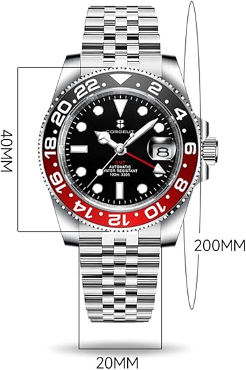 Corgeut GMT Watches for Men Luxury Men’s Automatic Mechanical Watch Date Display relojes para Hombres Japanese Movement 10ATM Waterproof 6001G-A