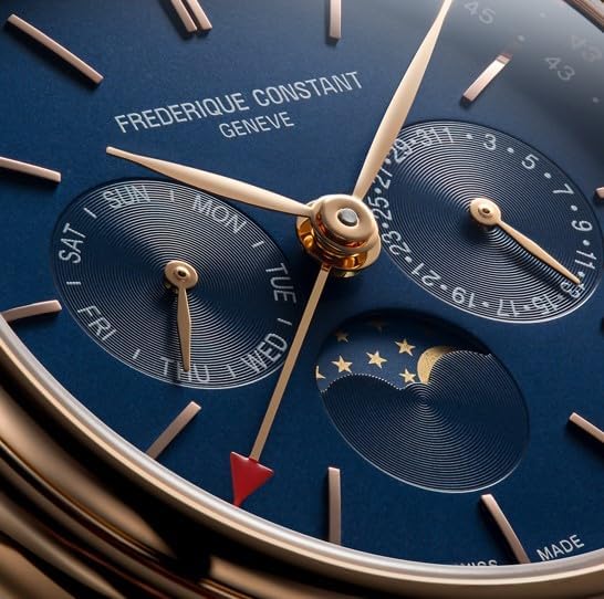 Frederique Constant Men’s Swiss Made Classic Business Timer Moonphase Rose Gold Stainless Steel Case Watch, Blue Leather Strap, Style: FC-270N4P4
